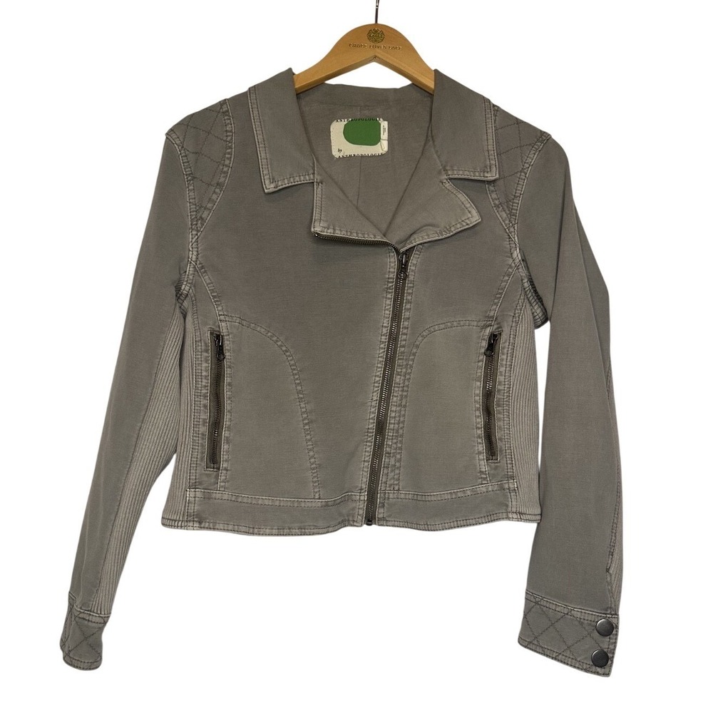 Marrakech Anthropologie Jacket Bottlegreen Full Zip Moto Style‎ Size MP Biker